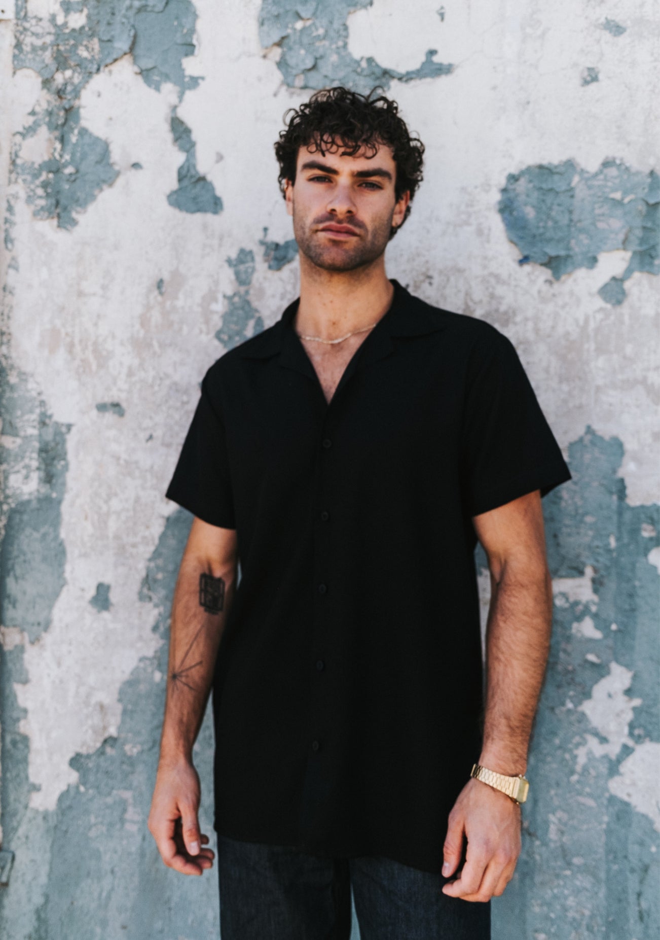 Men’s Black Linen Shirt – Short Sleeve, Retro Style