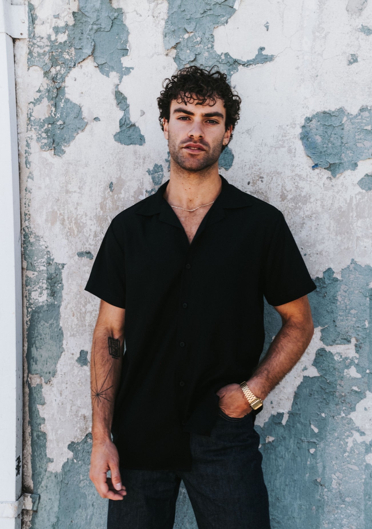 Men’s Black Linen Shirt – Short Sleeve, Retro Style